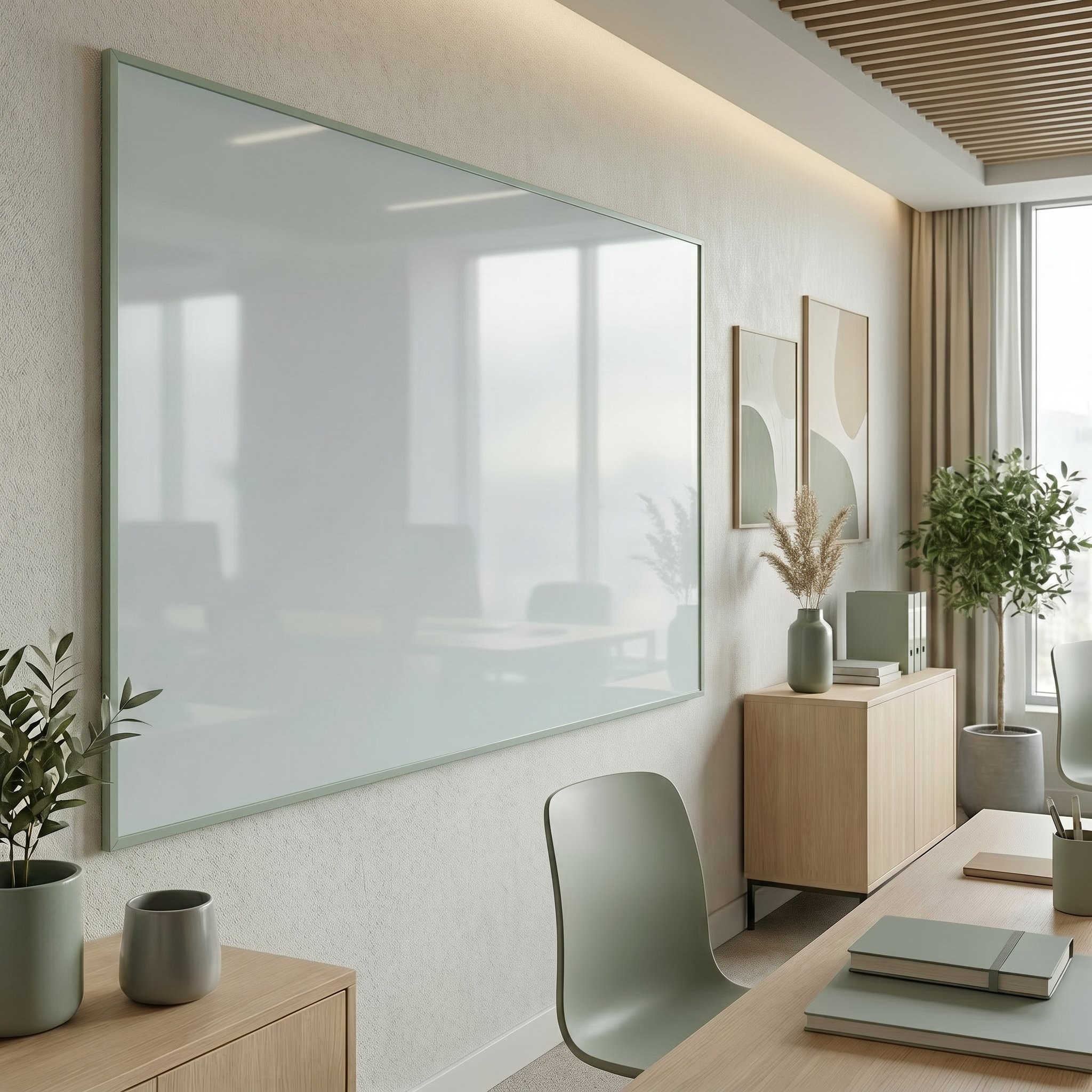 Porcelain enamel glass board in a modern office setting